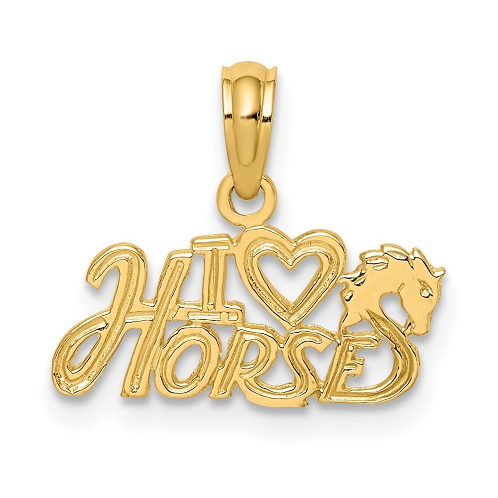 14k Yellow Gold I HEART Equestrian Fine Jewelry HorseS Necklace Charm Pendant